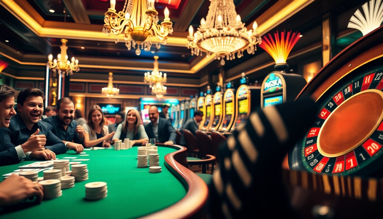 Exciting casino scene featuring the keyword mb6662, with players at a poker table and a glowing roulette wheel.
