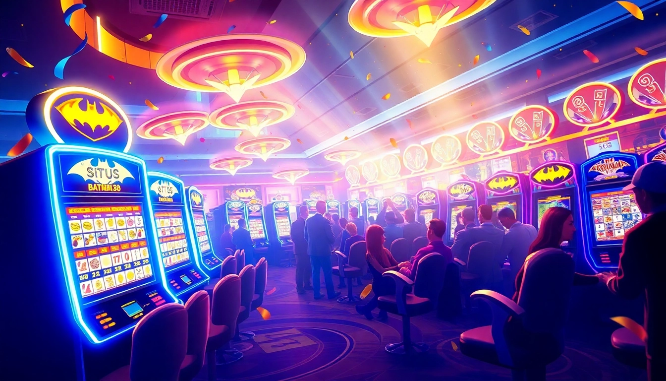 Main slot machine titled 'Situs Slot Batman138' illuminated in a lively casino atmosphere.