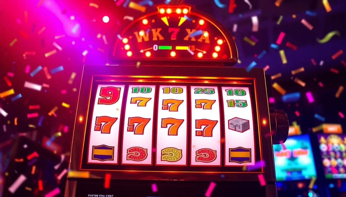 Experience the excitement of Slot Gacor with vibrant visuals of winning combinations and festive lighting.